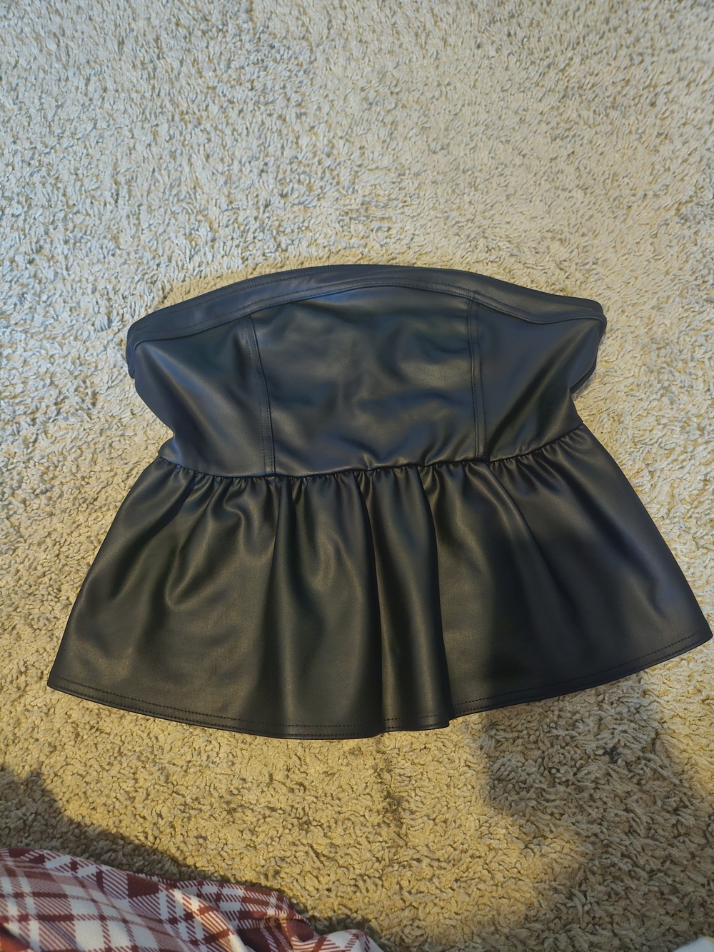 Divided Black Faux Leather Strapless Peplum Crop Top